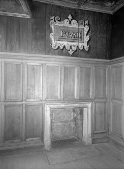 Interior.  Palace Block. Queen Mary's Room. Detail of date '19:IVNII',above fireplace.