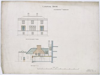 Drawing showing section and South elevation with alterations and additions.