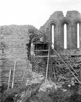 Interior.
View of chapel looking E showing repointing/consolidation.