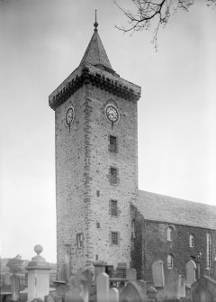 Greenlaw Tower, view from SW. Scanned image of glass negative.