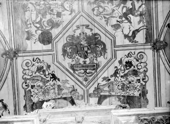 Interior.
Detail of ceiling showing arms of Sir Robert Montgomery and Dame Margaret Douglas.