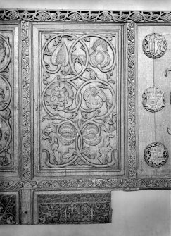 Detail of Beaton Panel decorated with plant designs.