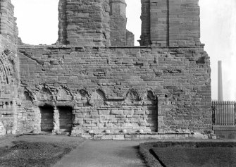 Historic photographic detail of arcading in W wall of S transept.