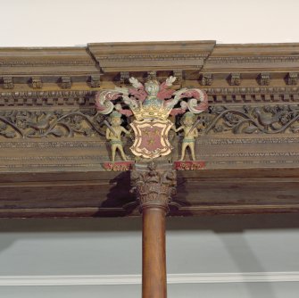 Interior. Laird's loft, detail of frieze and armorial