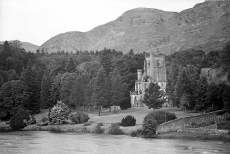 Dunkeld, Dunkeld Cathedral.
View of Cathedral from South-East across river.