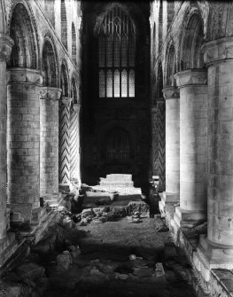 View looking East of the nave and excavation at Dunfermline Abbey in 1911.