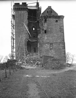 View showing partial removal of W wall of new wing.