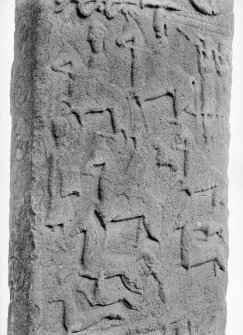 Reverse of Aberlemno no 3, the Roadside cross-slab, showing a detail of the hunting scene.