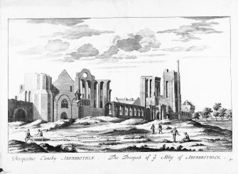 Photographic copy of engraving showing perspective view from NE.