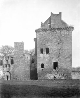 Historic photographic view of Edzell Castle tower from SW.
