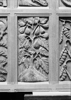 Interior.
Detail of carved wooden panel.