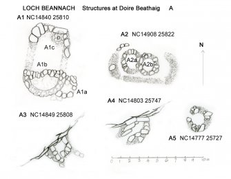 Doire Beathaig Shieling structures at A