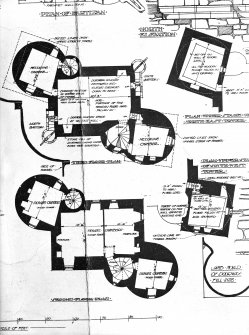 Dundee, Claypotts Road, Claypotts Castle.
Photographic copy of part of drawing showing second and third floor repair plans.