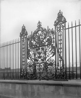 Detail of railing at South Gateway to Holyrood Palace from North East