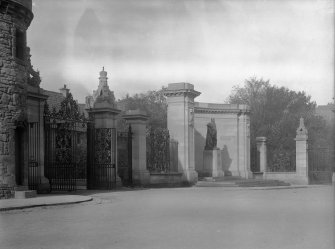 General view of Memorial to King Edward VII, including gates, from North West