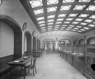 Interior view of the National Bank of Scotland, the banking hall.