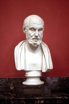 View of plaster bust of Hippocrates, in the Hall.