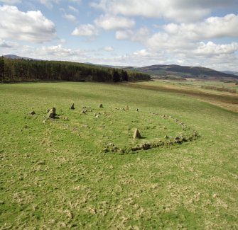 High-Spy view from the East showing Eslie the Greater recumbent stone circle.