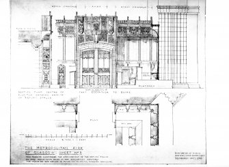 Interior.
View of plan and elevation to show how the return stalls would have been in the 16th century.