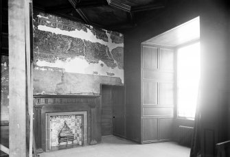 Interior-general view before repair of painted decoration in Queen's Room in Holyrood Palace