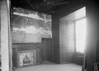 Interior-general view before repair of painted decoration in Queen's Room in Holyrood Palace