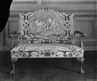 Interior-detail of tapestry sofa in Holyrood Palace