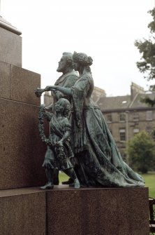 View of Albert Memorial, showing group representing the Nobility, at SW corner.