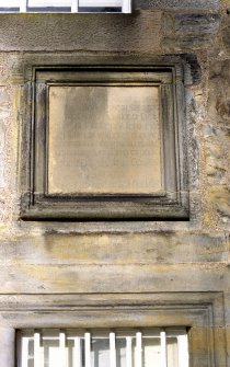View of 'Anagramme Tablet', on wall to left of front door of Lauriston Castle.