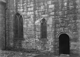 South Queensferry, Carmelite Friary Church.
View of choir doorway and windows on the South front.