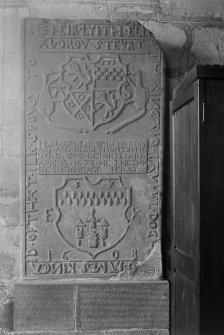 South Queensferry, Carmelite Friary Church.
Detail of tombstone on West wall in South chapel.