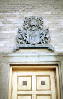 View of coat of arms of the Royal High School of Edinburgh, above front entrance.