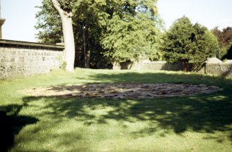 View of sculpture, 'Macduff Circle', in grounds of Dean Gallery.