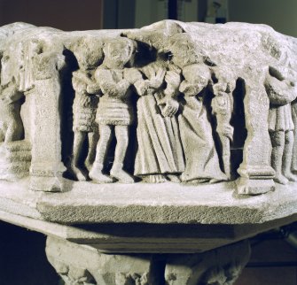 Interior.
Detail of carved panel on font.