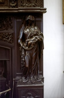 View of detail of chimney piece in Parliament Hall, showing the Madonna and Child.