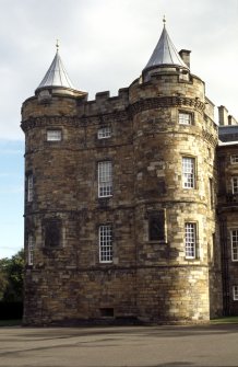 View of NW end of Palace, showing panels carved with the Arms of Mary of Guise and James V.