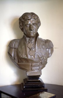 View of bust of Horatio Nelson, by turnstyle on ground floor inside Nelson Monument.