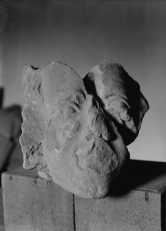 Detail of head of stone effigy.