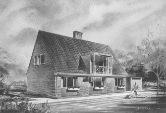 Digital copy of Boxgrove House pamphlet (page 10, elevation of Boxgrove House detailed by Basil Spence, drawing by BARBER 1955).