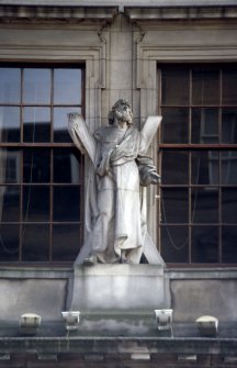 View of statue of St Andrew above entrance to Freemason's Hall, 96-98 George Street, Edinburgh.