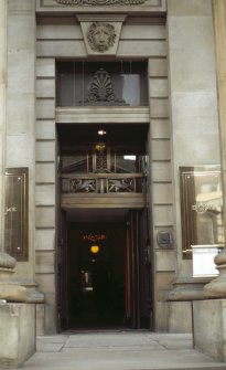 View of lion's head above entrance on George Street.