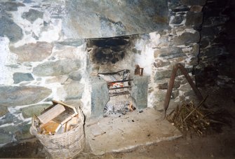 Camserney Farm, Long House, E end: hearth with flue, on eastern gable wall of existing structure