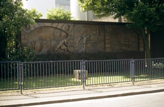 View of panel of beermakers on wall of Fountain Brewery (now in storage).