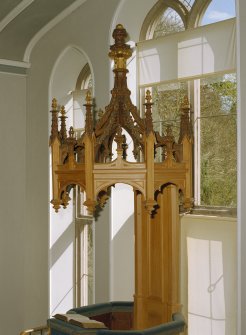 Interior: detail of St Martins Parish Church pulpit canopy