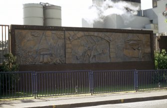 View of panel of beermakers on wall of Fountain Brewery (now in storage).