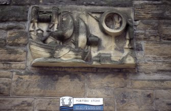 View of Porters' Stone, on wall of The Vaults, Henderson Street.