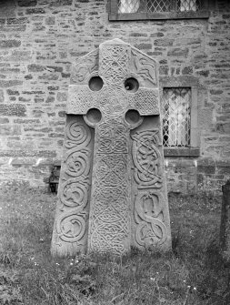 Aberlemno no 2, the Churchyard Stone, showing cross-bearing face of slab.