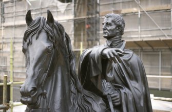 Detailed view of Duke of Wellington statue, during restoration.