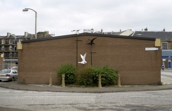 View of sculpture 'Swans', at entrance to Swanfield Industrial Estate, on corner of Swanfield and Bonnington Road.