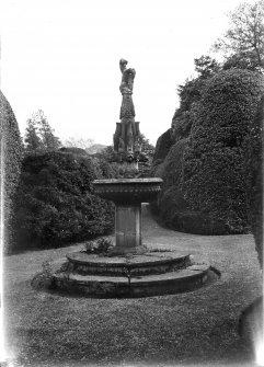 View of fountain in garden of Ravelston House