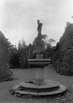 View of fountain in garden of Ravelston House